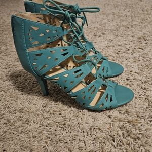 Turquoise cage heels